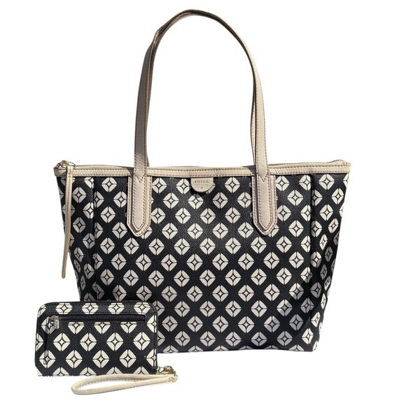 Fossil Handbags - Fossil Sydney Geometric Diamond Shopper Tote Bag Purse & Matching Wallet